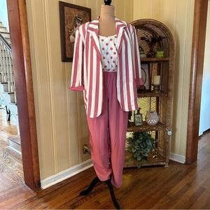 Vintage Enfocus Studio Pink and White Striped Jumpsuit Set With Blazer